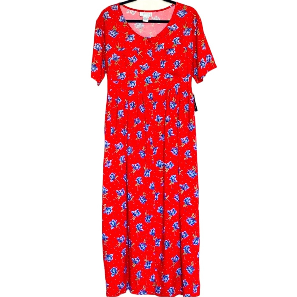 Vintage NWT Jennifer Moore Red Floral House Dress Sz M